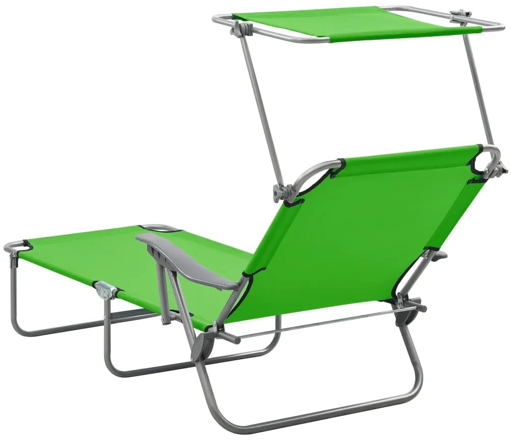vidaXL Ξαπλώστρα Πράσινη Ατσάλινη με Σκίαστρο