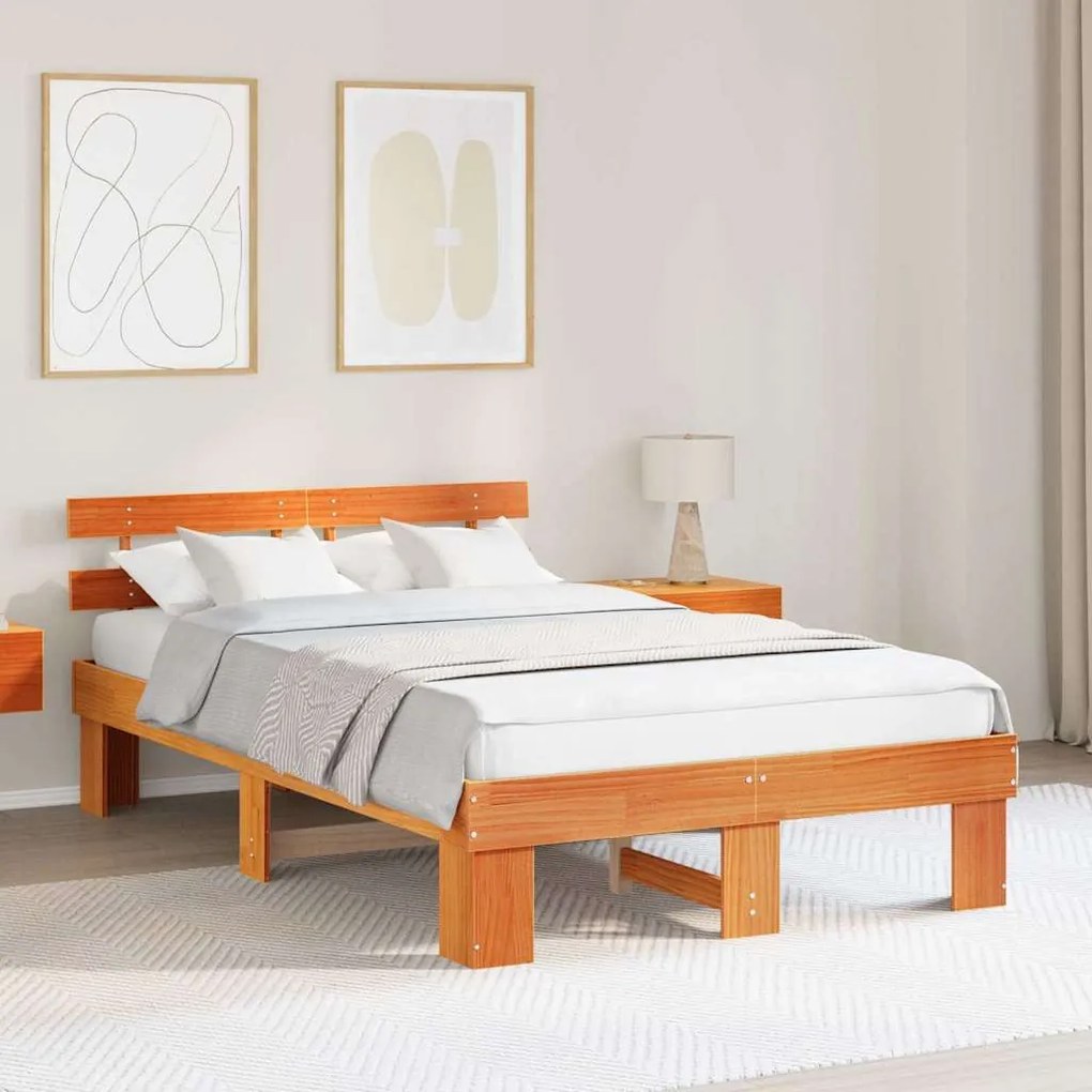 vidaXL Σκελετός Κρεβατιού Καφέ 140 x 190 cm Μασίφ ξύλο πεύκου