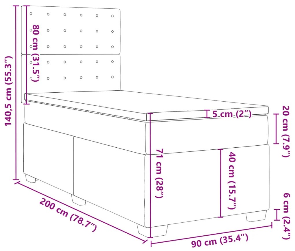 Κρεβάτι Boxspring με Στρώμα Ανοιχτό Γκρι 90x200 εκ. Υφασμάτινο - Γκρι