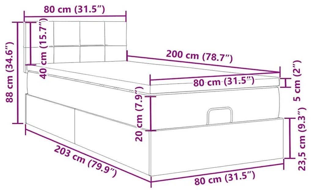 Οθωμανικό κρεβάτι με στρώμα Μαύρο 80x200cm Velvet - Μαύρο