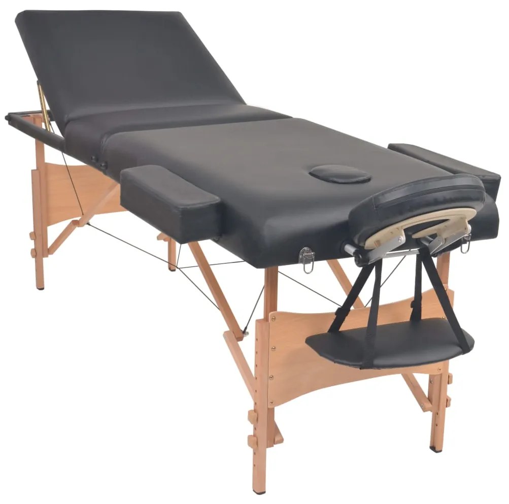 vidaXL Κρεβάτι Μασάζ 3 Θέσεων Πτυσσόμενο Μαύρο Πάχος 10 εκ. και Σκαμπό