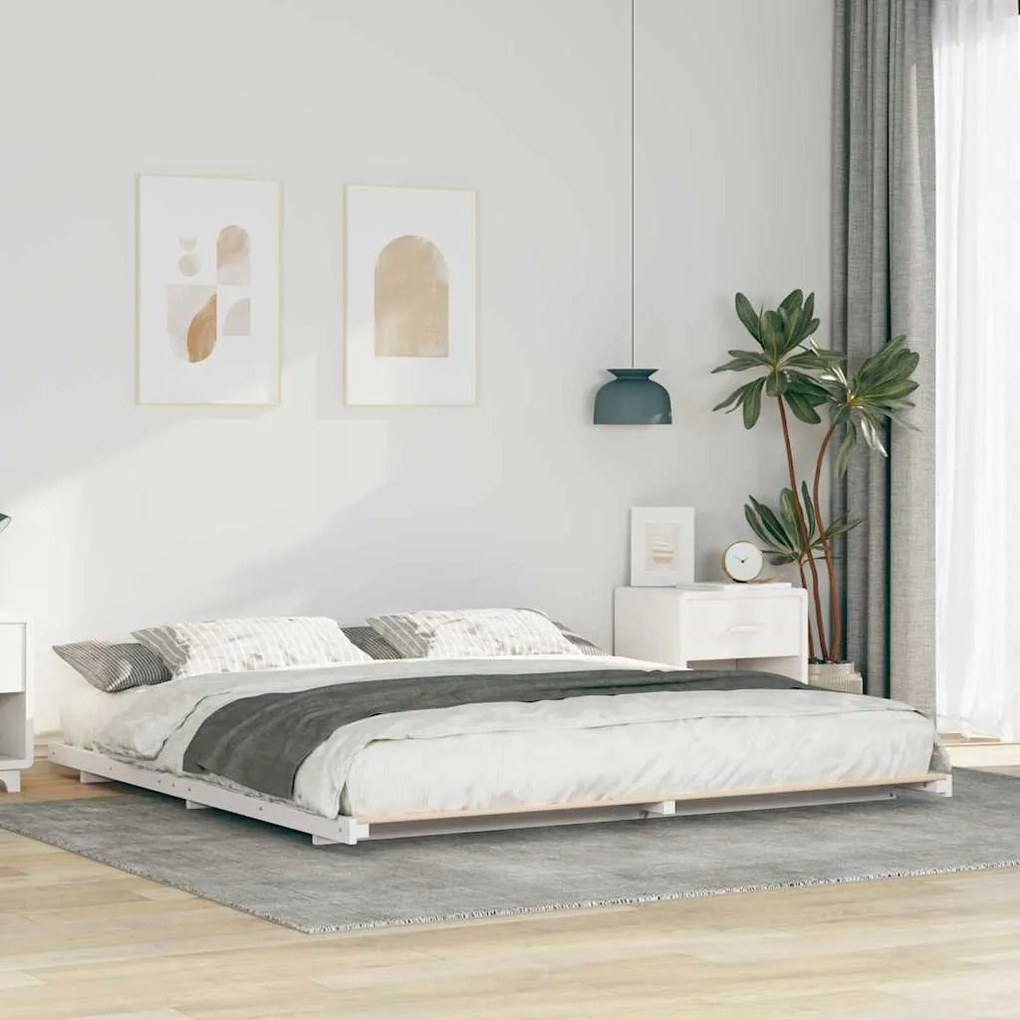 vidaXL Κρεβάτι δαπέδου Λευκό 200 x 210 cm Μασίφ ξύλο πεύκου