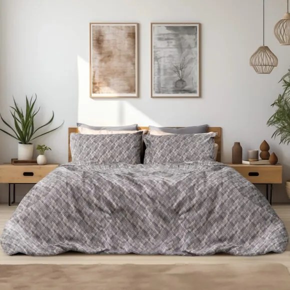 Beauty Home Σετ σεντόνια φανελένια King Size με λάστιχο Leonardo Art 12333 185x200+32 Γκρι