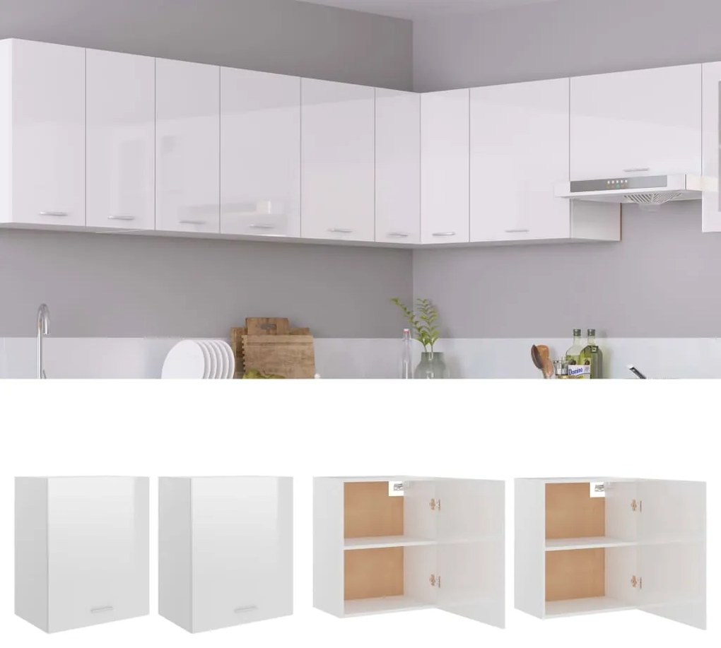 vidaXL Ντουλάπια Κρεμαστά Lyon 2 τεμ. Γυαλ. Λευκό 50x31x60εκ.