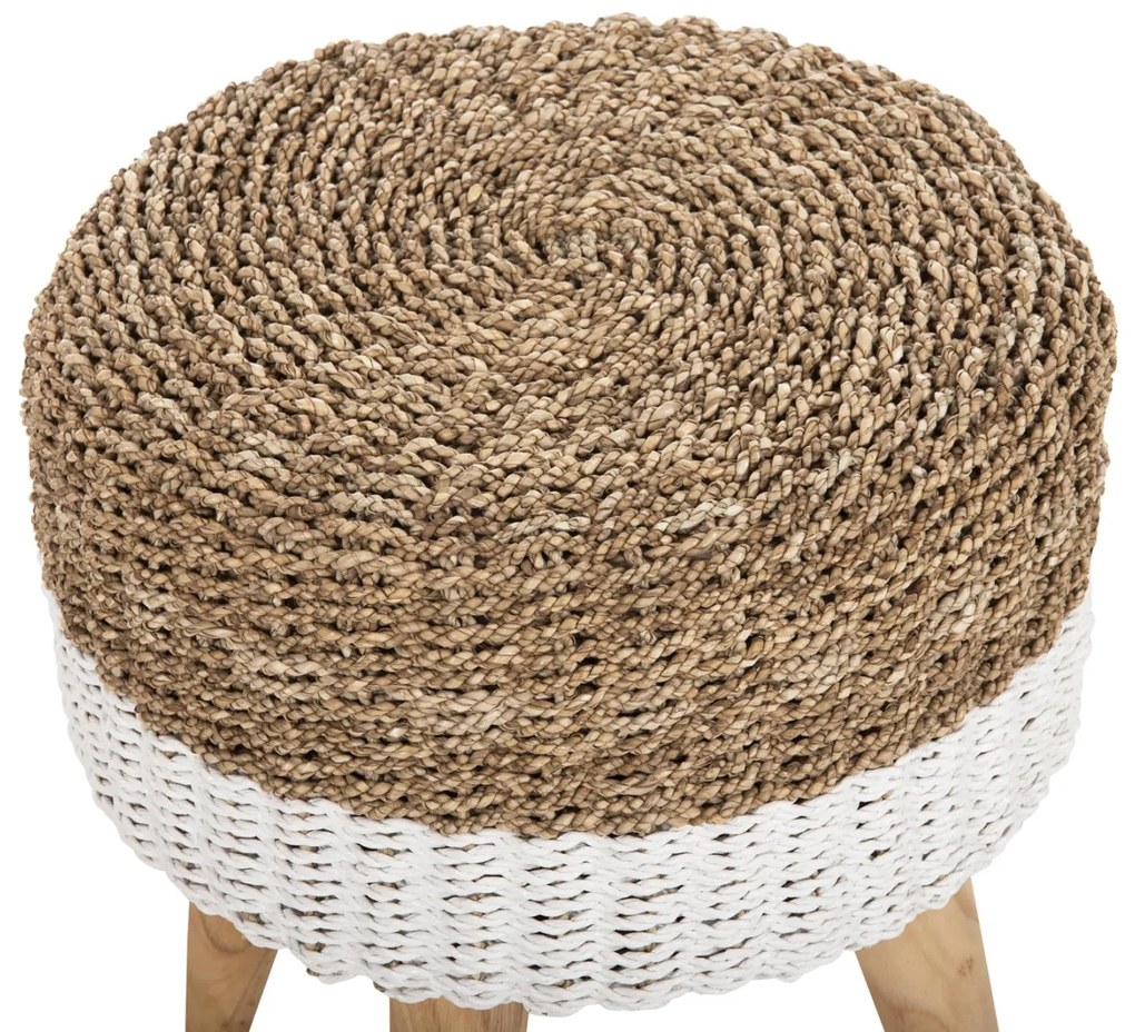 Σκαμπό BEAM απο Ξύλο TEAK και Seagrass σε Φυσικό και Λευκό Φ42x46Yεκ. 42x42x46 εκ.