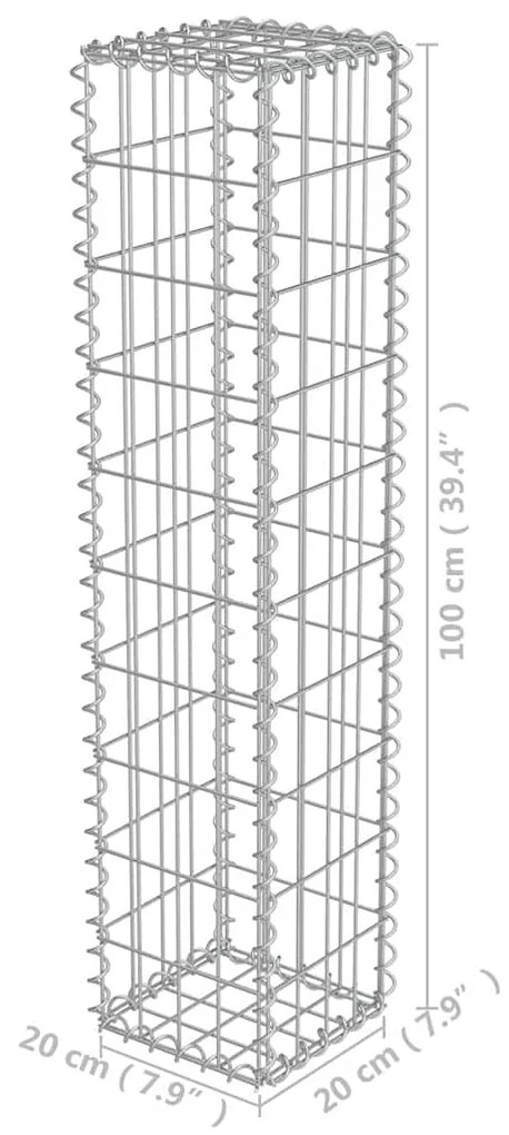 vidaXL Συρματοκιβώτιο Τοίχος 20x20x100 εκ. Γαλβαν.Χάλυβας + Καλύμματα