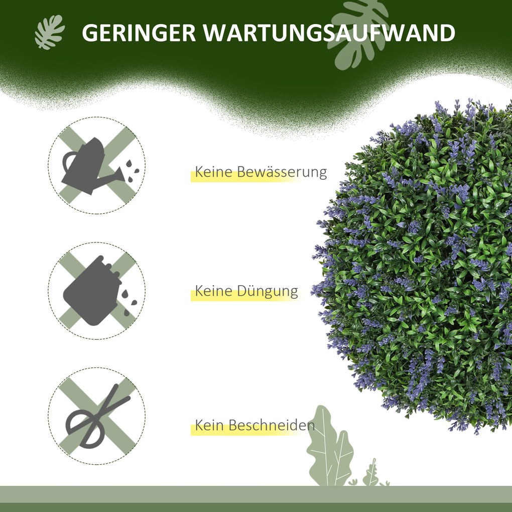 HOMCOM Σετ 2 τεχνητών φυτών σε σχήμα μπάλας, ανθεκτικά στην UV ακτινοβολία, τεχνητά φυτά για εσωτερικό και εξωτερικό χώρο, 42 cm, Πράσινο+Μωβ