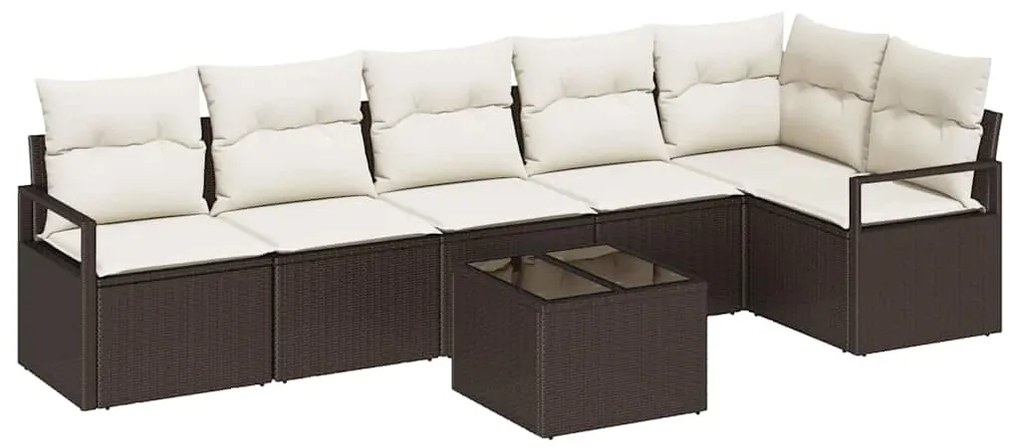 vidaXL Σετ Καναπέ Κήπου με μαξιλάρι με αποθήκευση 7 pcs Καφέ και Κρέμα