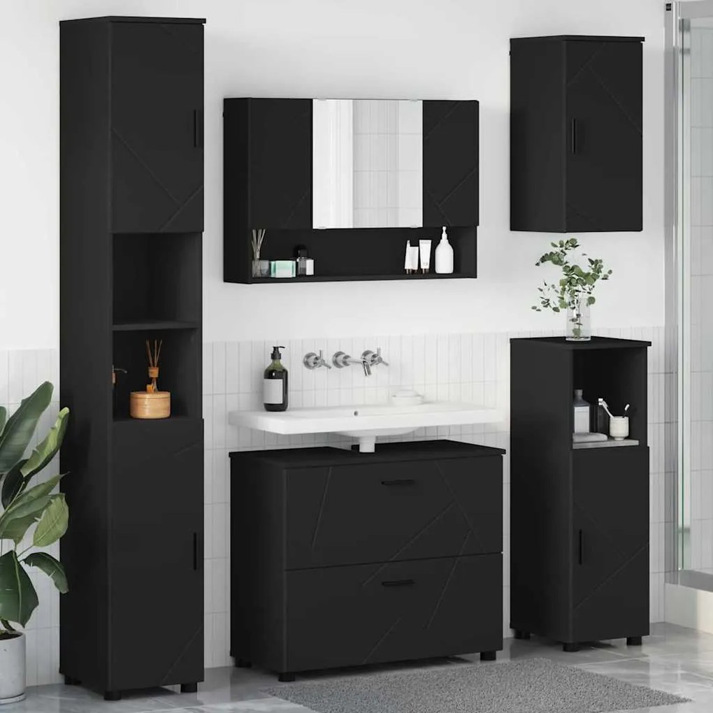 vidaXL Σετ Επίπλων Μπάνιου με συρτάρι 5 pcs Μαύρο 30 x 35 x 192 εκ.