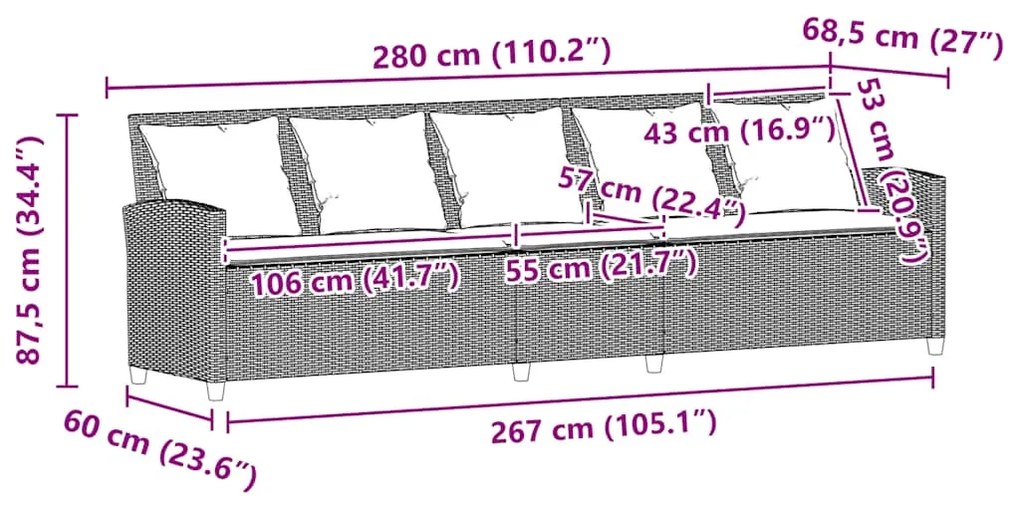 ΚΑΝΑΠΕΣ ΚΗΠΟΥ 5ΘΕΣΙΟΣ ΜΕ ΜΑΞΙΛΑΡΙΑ ΜΑΥΡΟ POLY RATTAN 4104112