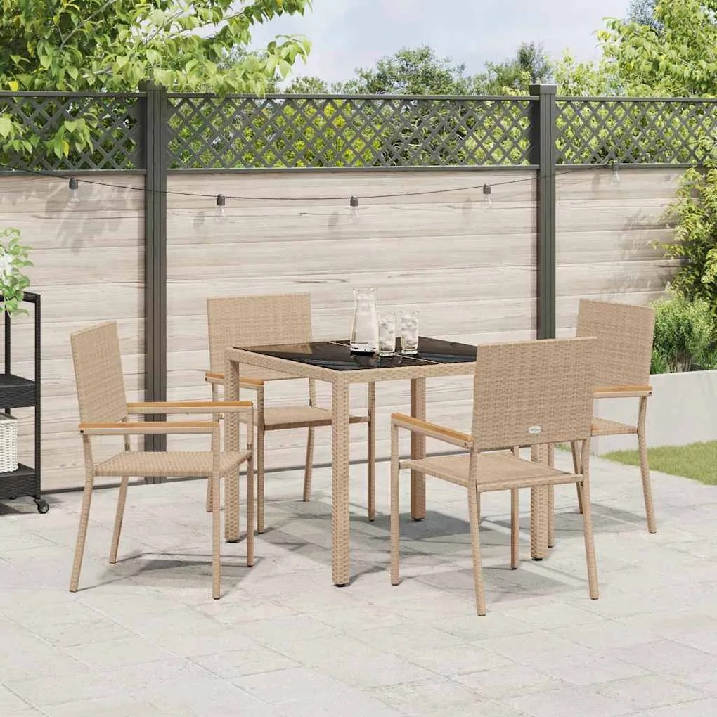 vidaXL Σέτ φαγητού για κήπο 5 pcs Μπεζ 90 x 90 x 75 cm συνθετικό ρατάν