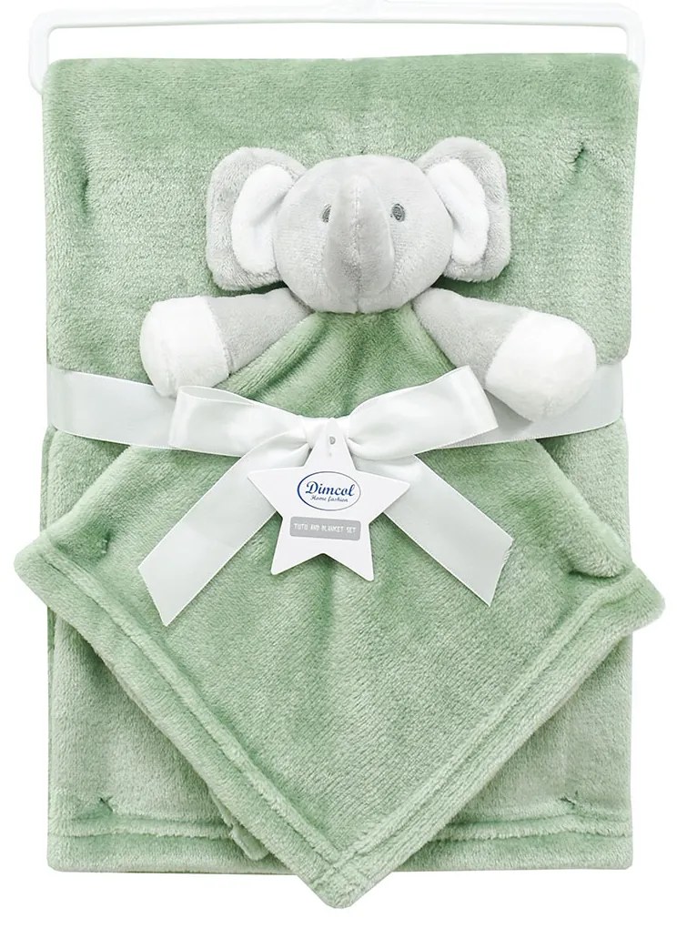 Κουβέρτα Fleece Αγκαλιάς (75x100) + Πανάκι Παρηγοριάς Dimcol Elephant 07 Sage Green