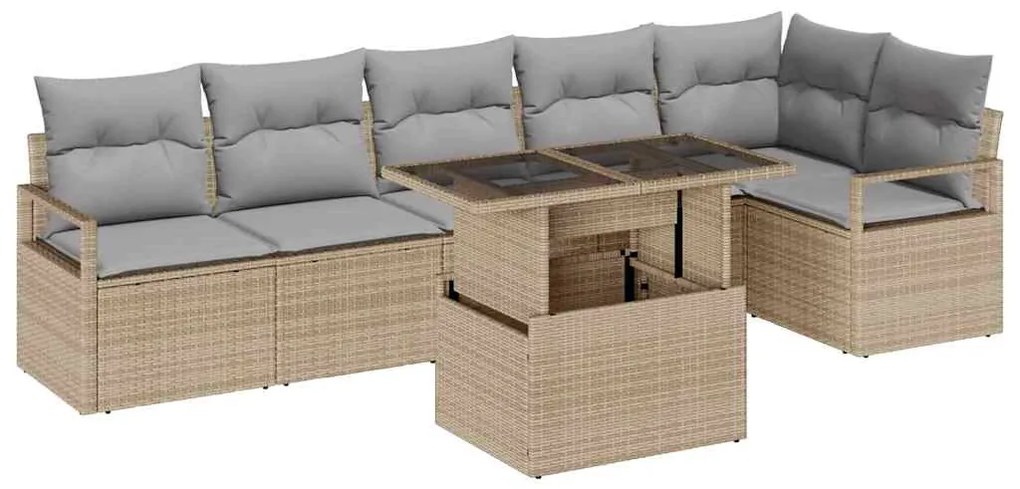vidaXL Σετ Καναπέ Κήπου με μαξιλάρι 7 pcs Μπεζ Πολυ ράταν