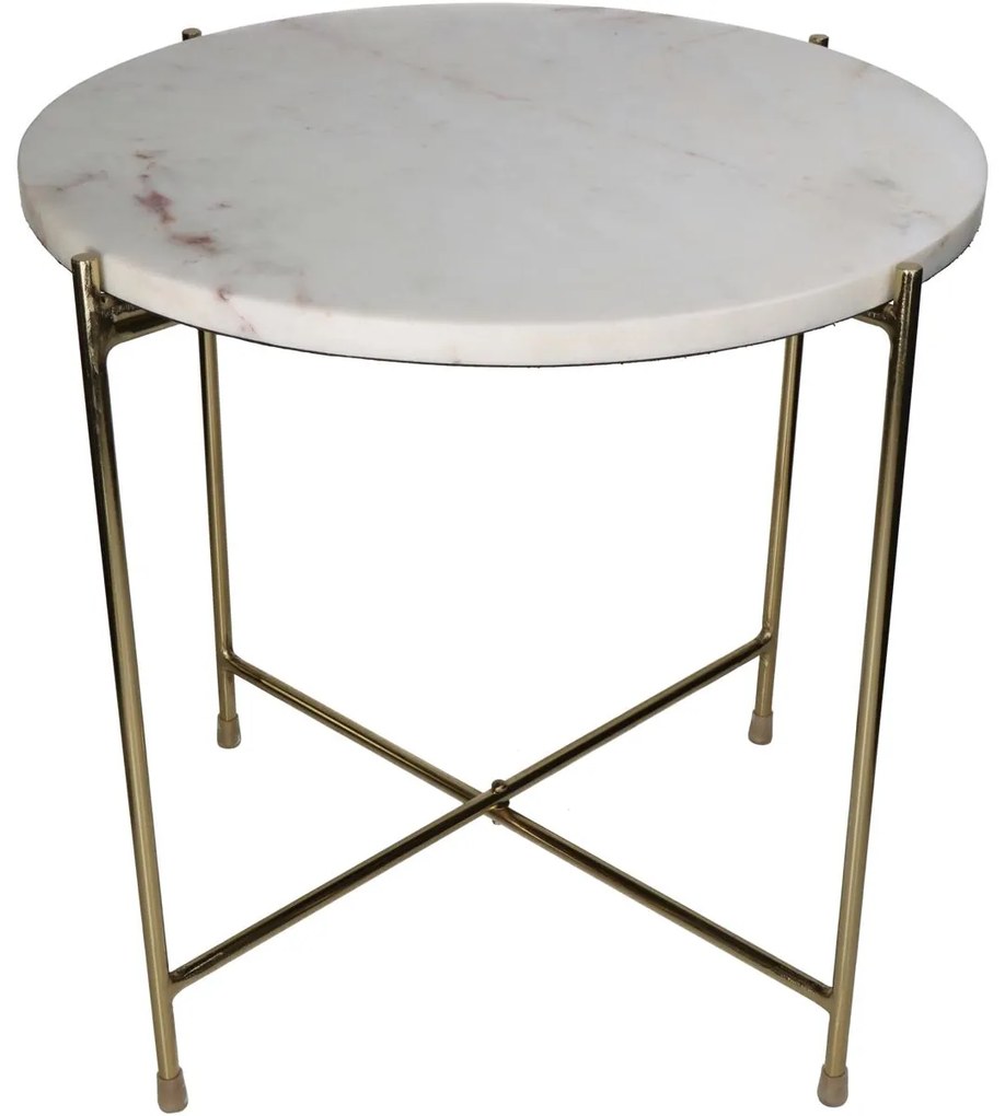 Τραπεζάκι ArteLibre Λευκό Μάρμαρο/Μέταλλο 40x40x40cm-05150526