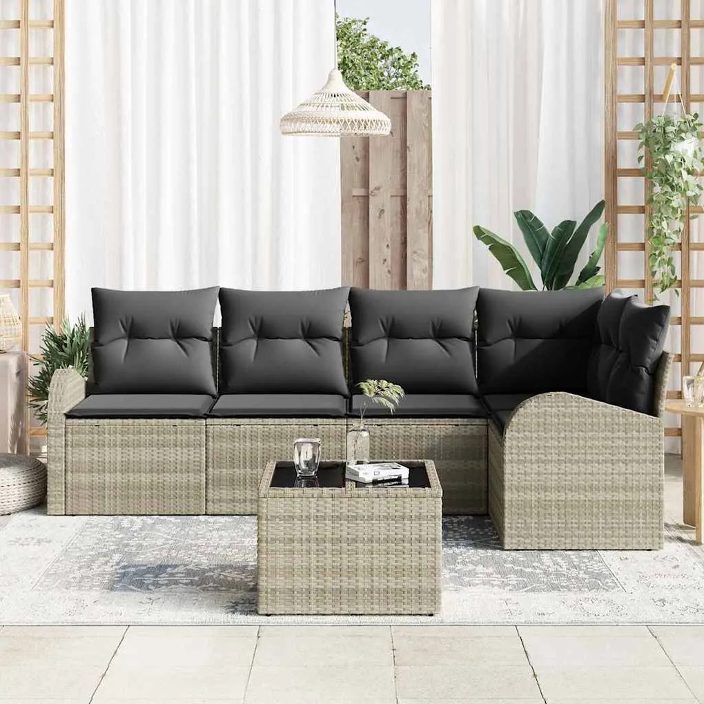 vidaXL Σετ Καναπέ Κήπου με μαξιλάρι 6 pcs Ανοιχτό γκρι Πολυ ράταν