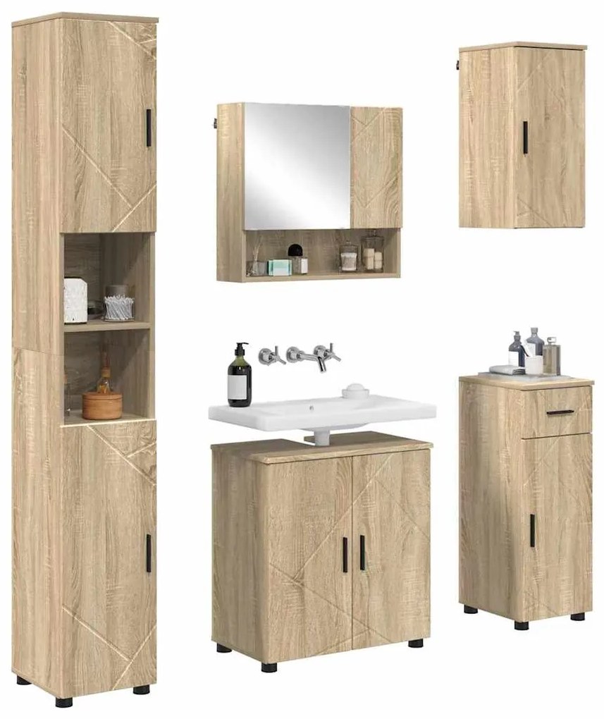 vidaXL Σετ Επίπλων Μπάνιου με πόρτα 5 pcs Sonoma Δρυς 61 x 35 x 64 εκ.