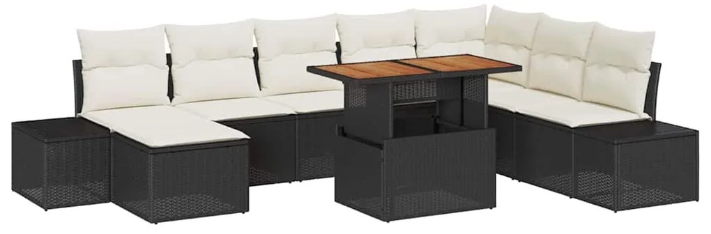 vidaXL Σετ Καναπέ Κήπου με αποθήκευση 9 pcs Μαύρο Πολυ ράταν