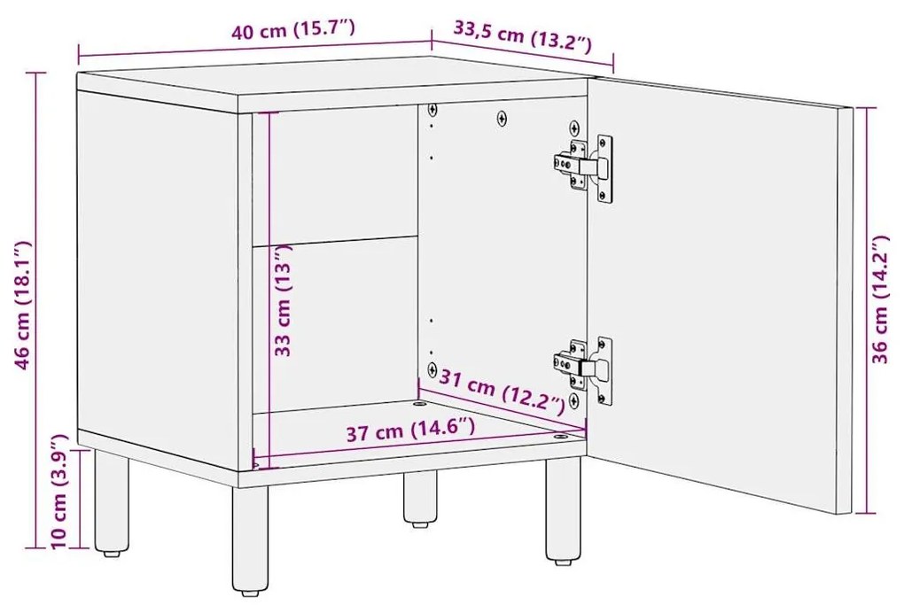 Ντουλάπια κρεβατιού 2 τεμάχια Μαύρο 40x33,5x46 cm - Μαύρο