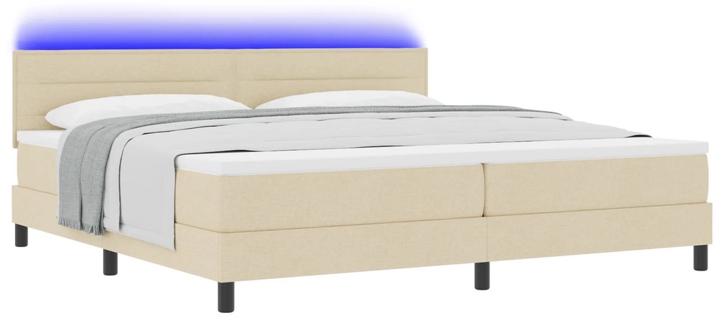 vidaXL Κρεβάτι Box Spring με Στρώμα & LED Κρέμα 200x200 εκ. Υφασμάτινο