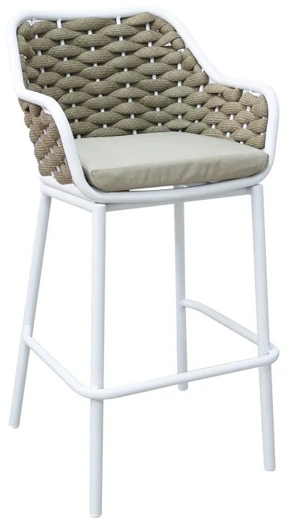 Σκαμπό μπαρ αλουμινίου Zuki pakoworld στοιβαζόμενη με λευκό σκελετό-φυσικό σχοινί 55x54x109εκ