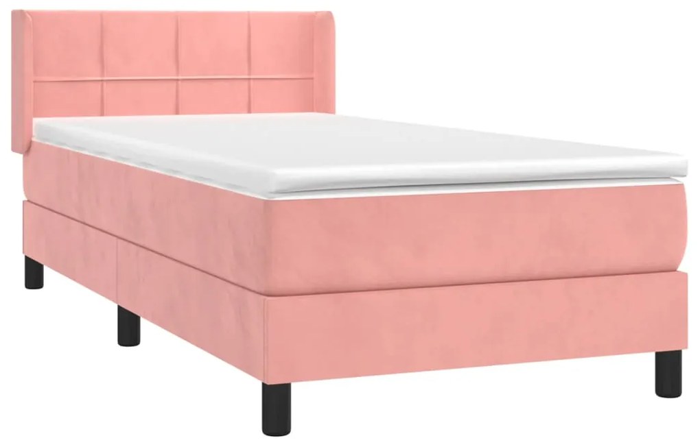 vidaXL Κρεβάτι Boxspring με Στρώμα Ροζ 90x200 εκ. Βελούδινο