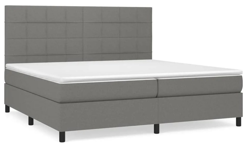 Κρεβάτι Boxspring με Στρώμα Σκούρο Γκρι 200x200 εκ. Υφασμάτινο - Γκρι