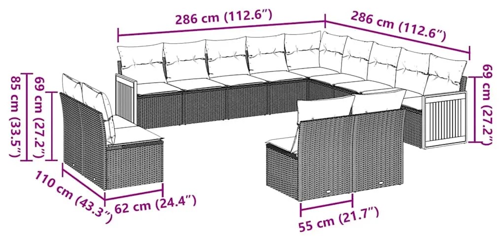 vidaXL Σαλόνι Κήπου 13 τεμ. Μαύρο από Συνθ. Ρατάν με Μαξιλάρια