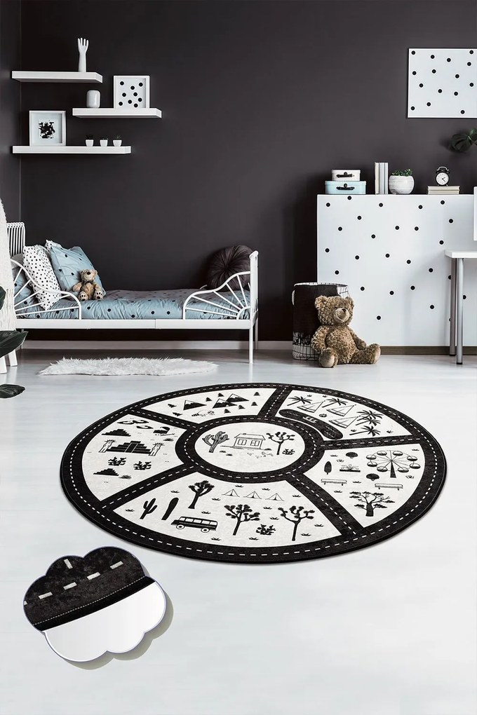 Χαλί Black City 876CHL1048 Black-Beige Conceptum Hypnose 140X140cm Round