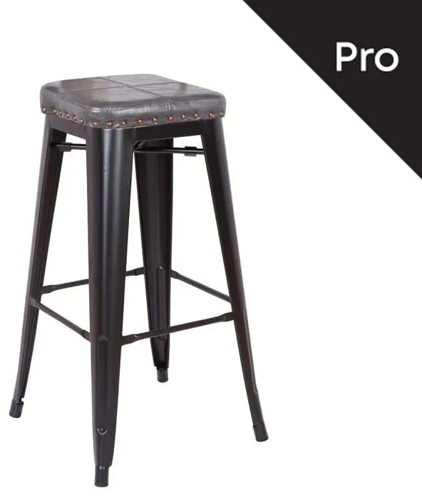 WOODWELL RELIX Σκαμπό Bar-Pro, Στοιβαζόμενο, Μέταλλο Βαφή Μαύρο Matte, Pu Σκούρο Γκρι 43x43x78cm Ε5190P,12M