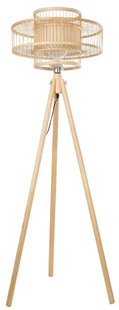 01989 GloboStar®  POPPY 01989 Boho Επιδαπέδιο Φωτιστικό Μονόφωτο 1 x E27 IP20 Μπεζ Ξύλο - Μ58 x Π58 x Υ149cm