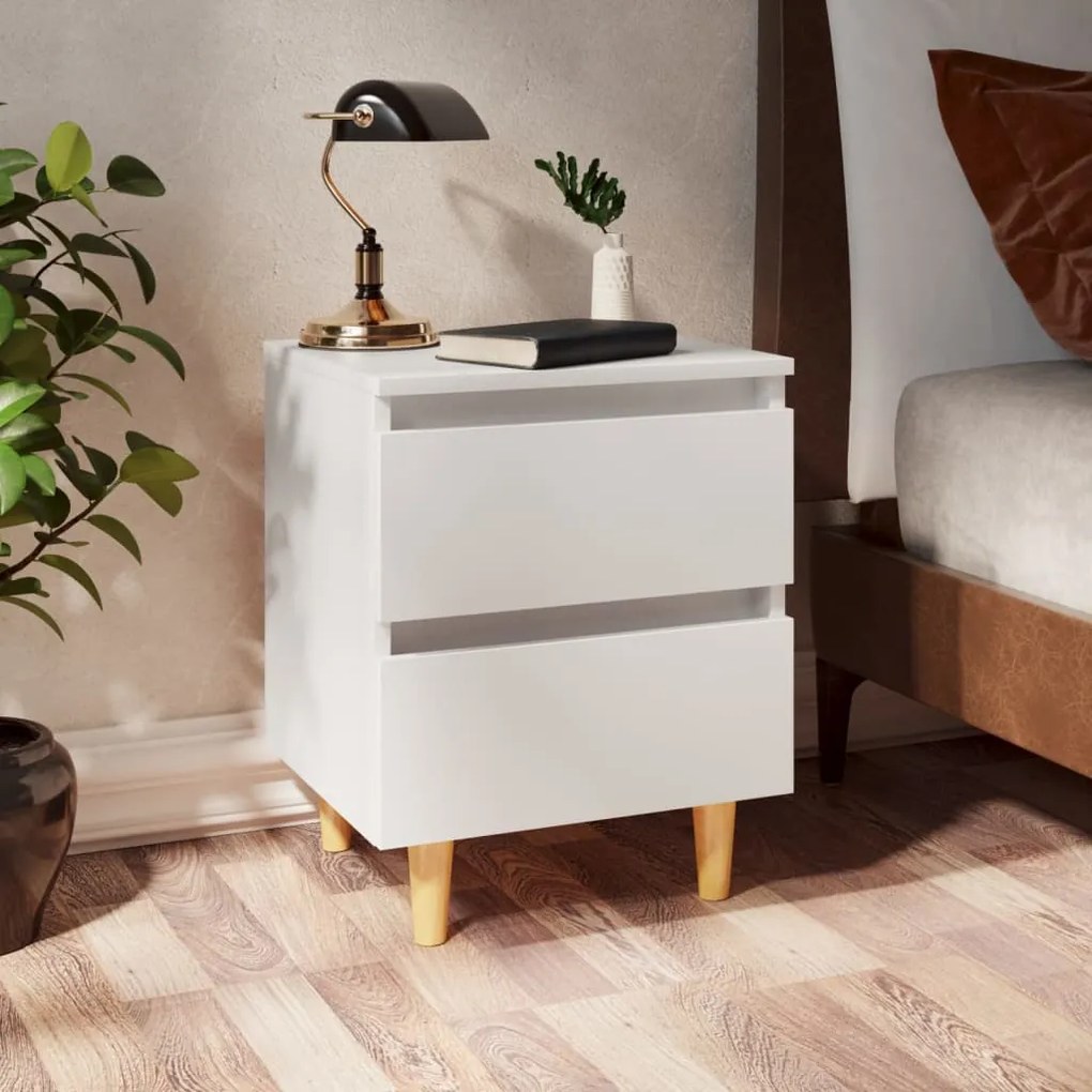 vidaXL Κομοδίνα 2 τεμ. Λευκά 40x35x50εκ. & Πόδια από Μασίφ Ξύλο Πεύκου