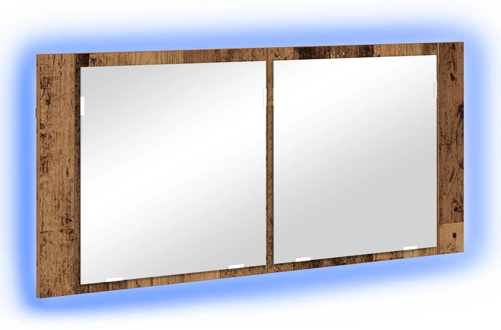 vidaXL Καθρέφτης LED Ντουλάπι Παλιό Ξύλο 100x12x45 cm