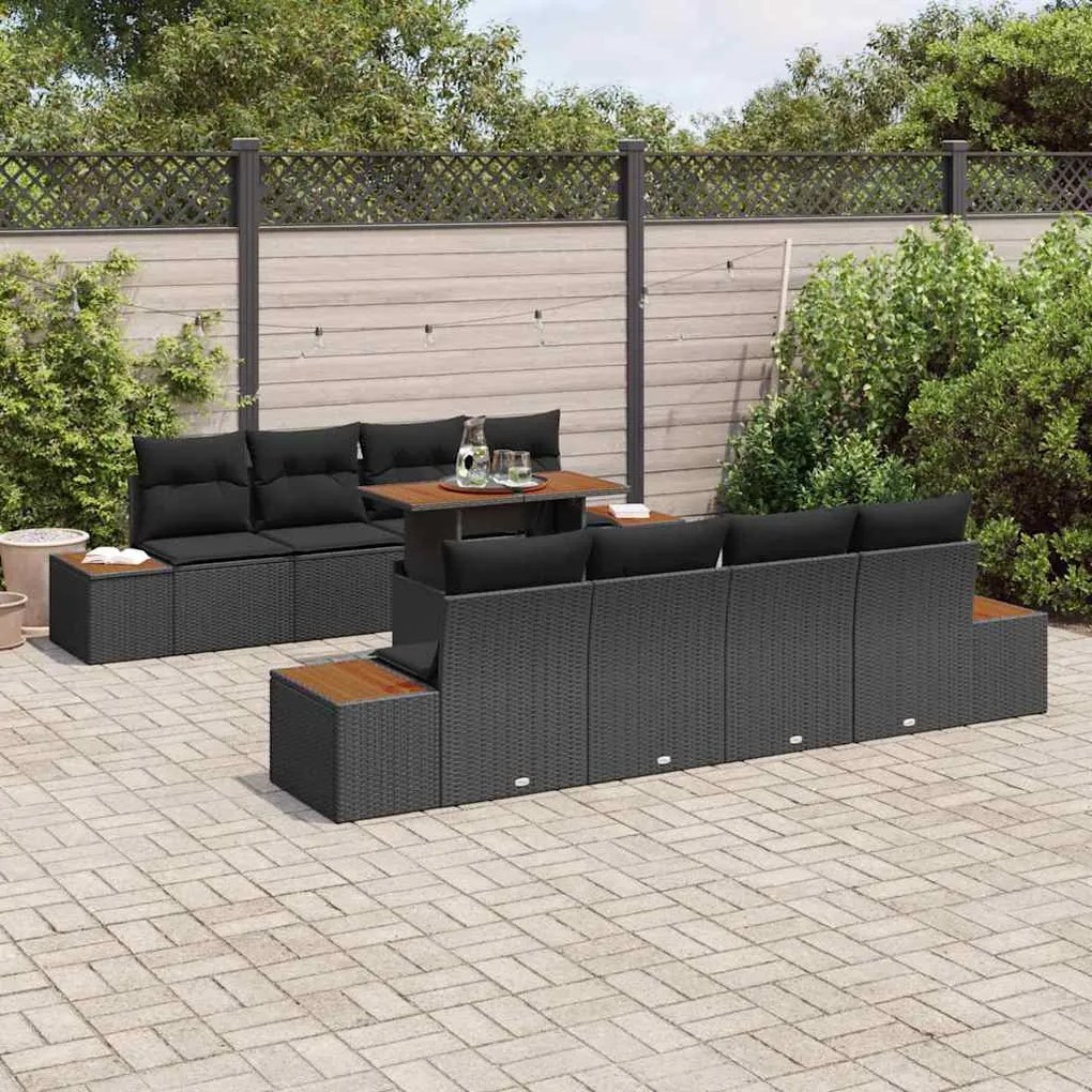 vidaXL Σέτ φαγητού για κήπο 9 pcs Μαύρο, Καφέ 100 x 55 x 73 εκ