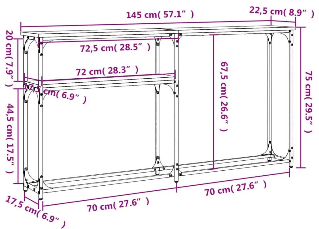 Τραπέζι Κονσόλα Καφέ Δρυς 145x22,5x75 εκ. Επεξεργασμένο Ξύλο - Καφέ