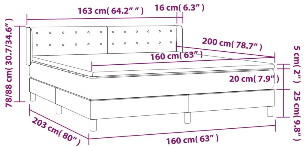 vidaXL Κρεβάτι Boxspring με Στρώμα Μαύρο 160x200 εκ. Βελούδινο