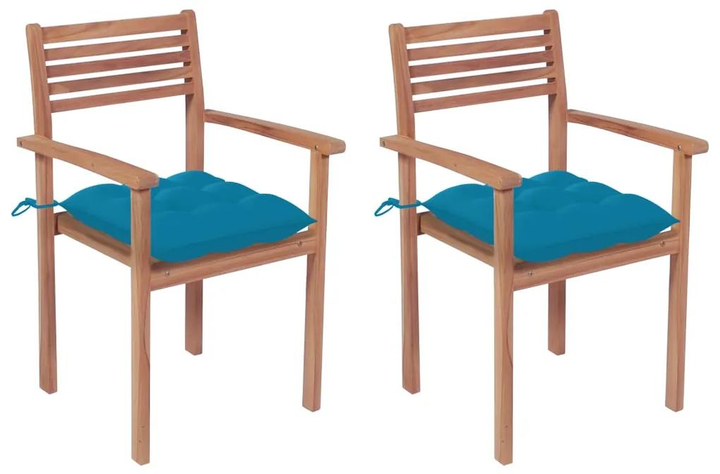 3062281 vidaXL Καρέκλες Κήπου 2 τεμ. από Μασίφ Ξύλο Teak με Γαλάζια Μαξιλάρια Μπλε, 1 Τεμάχιο