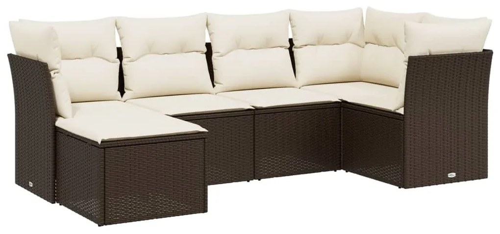 vidaXL Σαλόνι Κήπου Σετ 6 Τεμαχίων Καφέ Συνθετικό Ρατάν με Μαξιλάρια