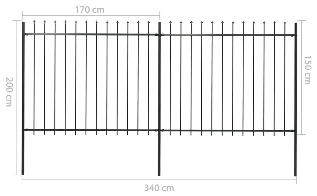 vidaXL Κάγκελα Περίφραξης με Λόγχες Μαύρα 3,4 x 1,5 μ. από Χάλυβα