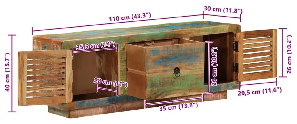 Έπιπλο Τηλεόρασης 110 x 30 x 40 εκ. από Μασίφ Ανακυκλωμένο Ξύλο - Καφέ