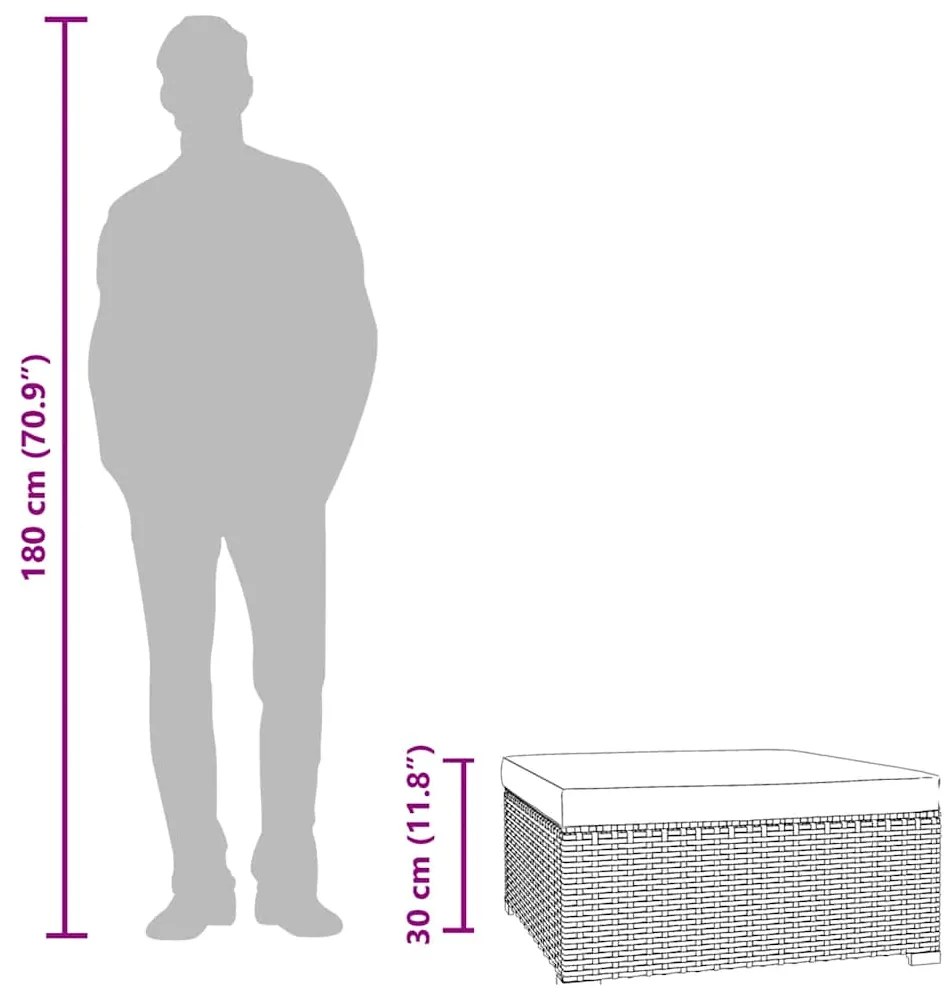 vidaXL Υποπόδιο Κήπου Μαύρο 70x70x30 εκ. Συνθετικό Ρατάν με Μαξιλάρι