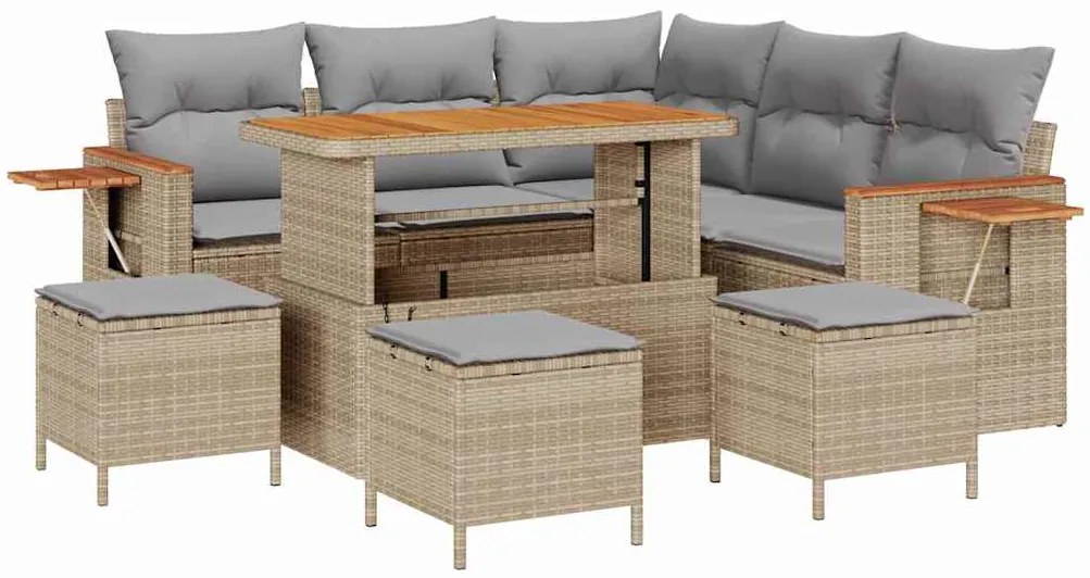 vidaXL Σετ Καναπέ Κήπου με μαξιλάρι 9 pcs Μπεζ Πολυ ράταν