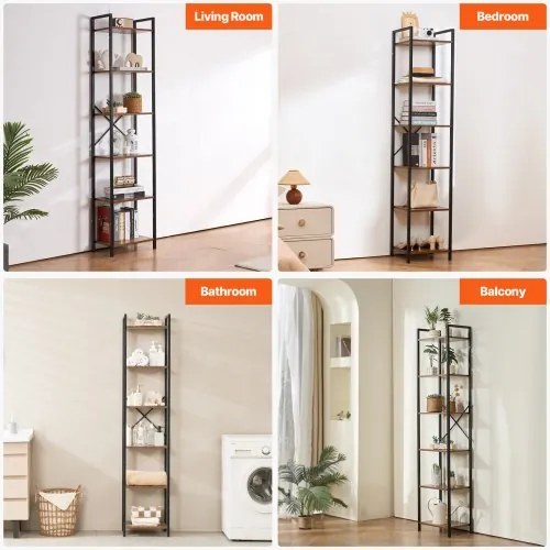 VEVOR Metal Bookshelf Rustic Bookshelf 6-Tier for Living room Bedroom &amp; Office