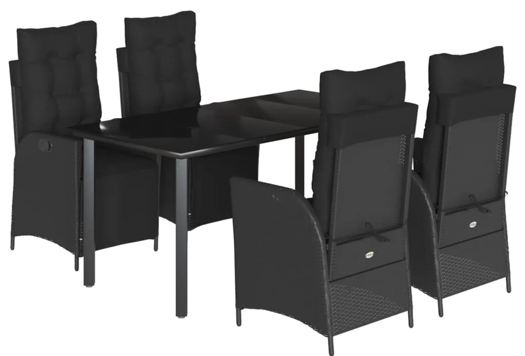 vidaXL Σετ Τραπεζαρίας Κήπου 5 Τεμαχίων Μαύρο Συνθ. Ρατάν με Μαξιλάρια