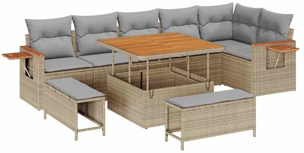 vidaXL Σετ Καναπέ Κήπου 9 pcs μπεζ και ανοιχτό γκρι 100 x 100 x 71 cm