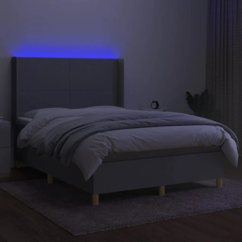 Κρεβάτι Boxspring με Στρώμα &amp; LED Αν.Γκρι 140x190εκ. Υφασμάτινο - Γκρι