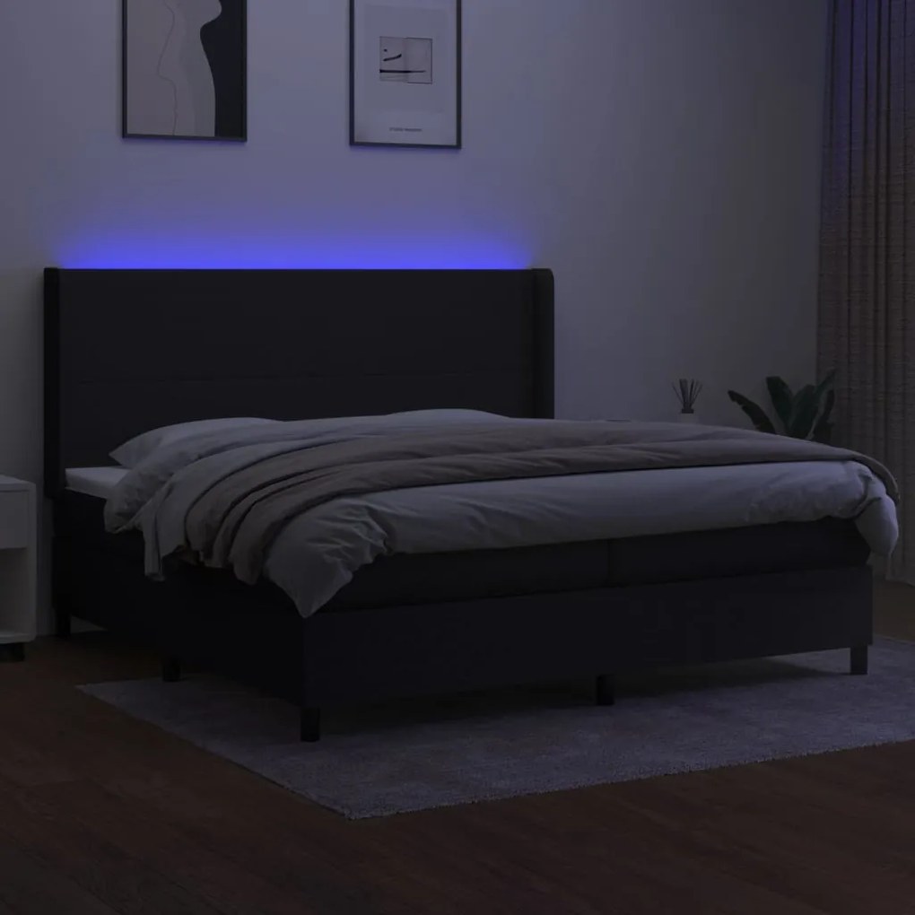 vidaXL Κρεβάτι Boxspring με Στρώμα & LED Μαύρο 200x200 εκ. Υφασμάτινο