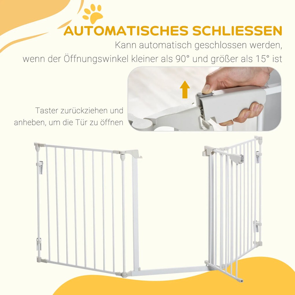 PawHut Πτυσσόμενο Πάνελ Σκύλου 180 x 74,5 cm, Πτυσσόμενο Πάνελ Πόρτας, Πάνελ Σκάλας για Σκύλους για Σκάλες, Πόρτες, Κουζίνα, Διάδρομο, 3 Πάνελ, Λευκό