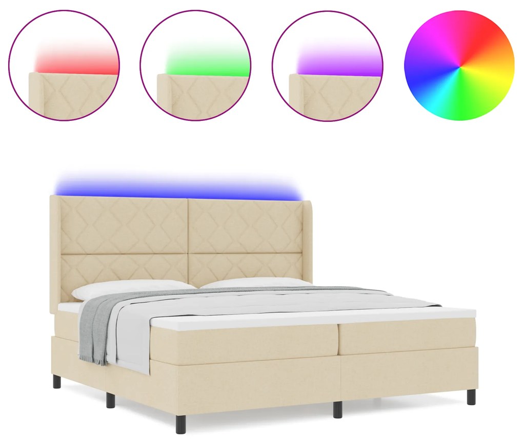vidaXL Κρεβάτι με Ελατήρια & Στρώμα & LED Κρεμ 200 x 200 εκ. Ύφασμα