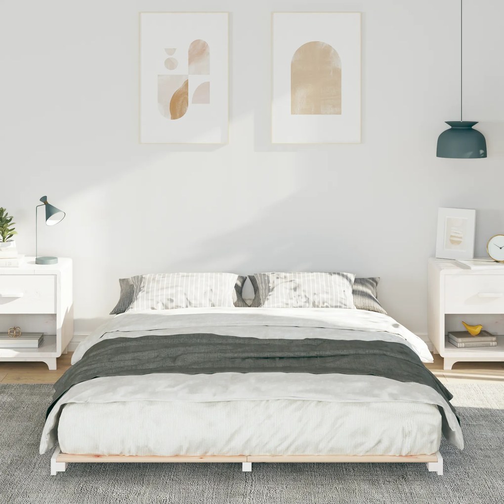vidaXL Κρεβάτι δαπέδου Λευκό 140 x 200 cm Μασίφ ξύλο πεύκου