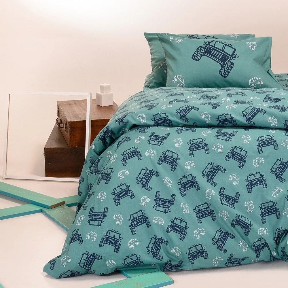 Μαξιλαροθήκες Παιδικές Trucks (Σετ 2τμχ) Aqua Melinen 50Χ70 100% Cotton